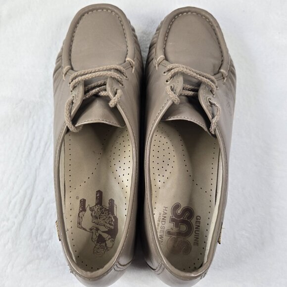 SAS Size 9.5 N Bounce Lace Up Moccasins Beige Leather Wedge Comfort Shoes - Picture 7 of 9